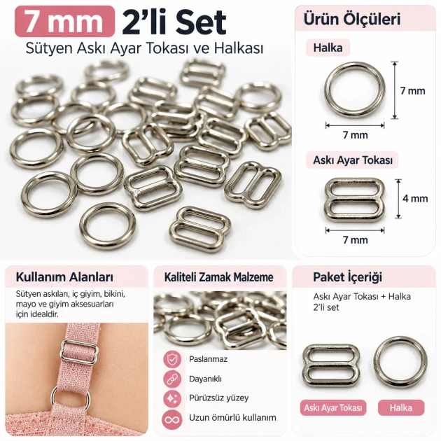 7 mm / 0.28 in Zamak Bra Strap Slider and Ring 2-Piece Set PIR700007Z