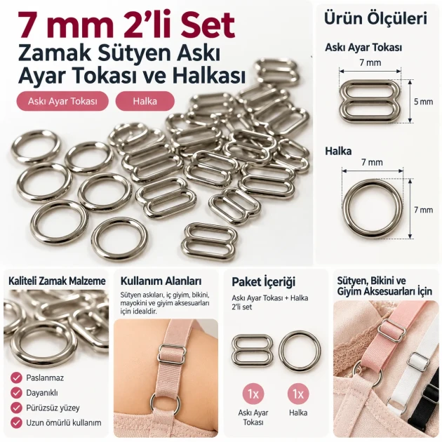 7 mm / 0.28 in Zamak Bra Strap Slider and Ring 2-Piece Set PIR700007Z