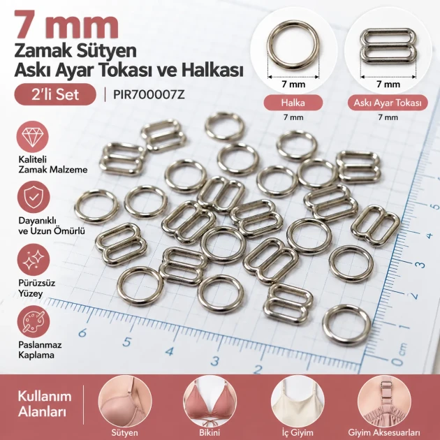 7 mm / 0.28 in Zamak Bra Strap Slider and Ring 2-Piece Set PIR700007Z