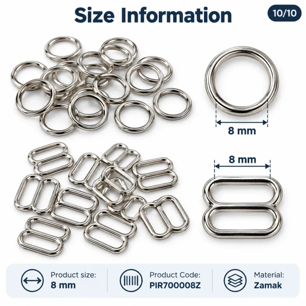 8 mm Zamak Bra Strap Slider and Ring 2-Piece Set PIR700008Z