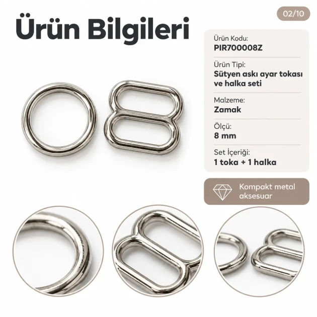 8 mm Zamak Bra Strap Slider and Ring 2-Piece Set PIR700008Z