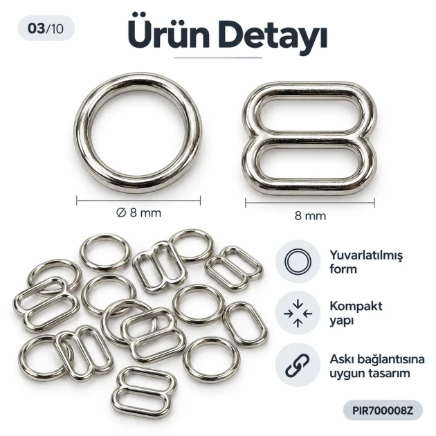 8 mm Zamak Bra Strap Slider and Ring 2-Piece Set PIR700008Z