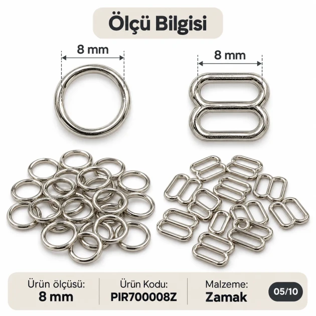 8 mm Zamak Bra Strap Slider and Ring 2-Piece Set PIR700008Z