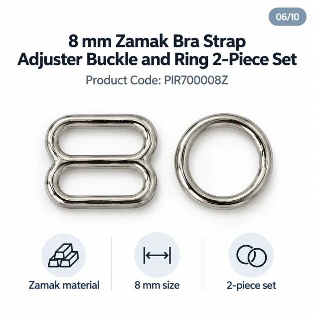 8 mm Zamak Bra Strap Slider and Ring 2-Piece Set PIR700008Z