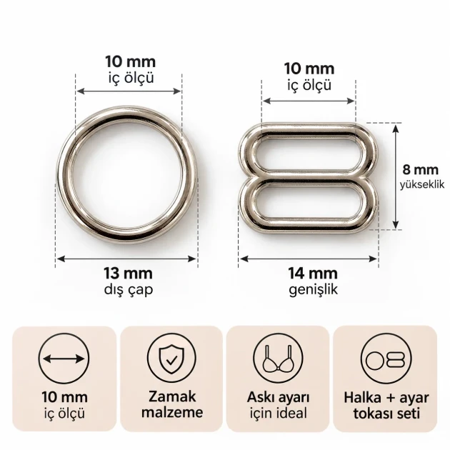 10 mm / 0.39 in Zamak Bra Strap Slider and Ring 2-Piece Set PIR700010Z