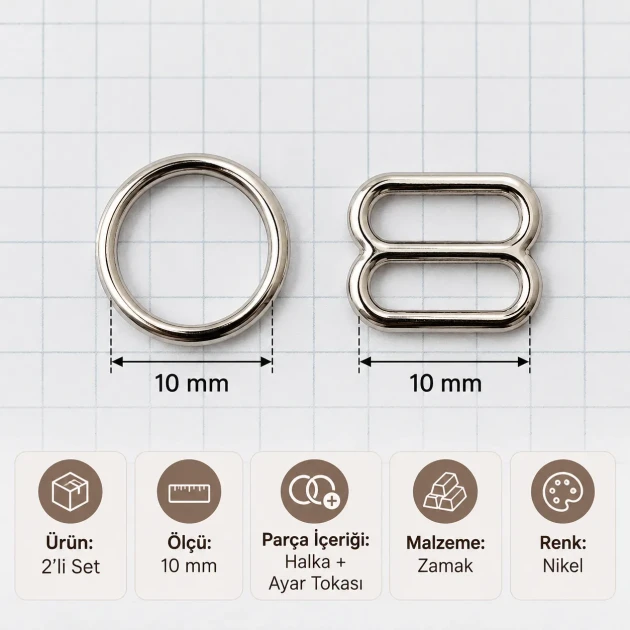 10 mm / 0.39 in Zamak Bra Strap Slider and Ring 2-Piece Set PIR700010Z
