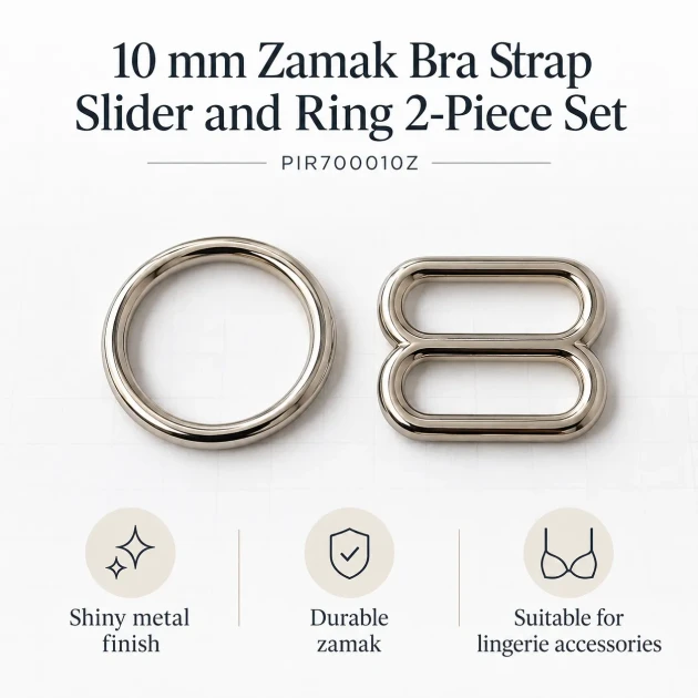 10 mm / 0.39 in Zamak Bra Strap Slider and Ring 2-Piece Set PIR700010Z