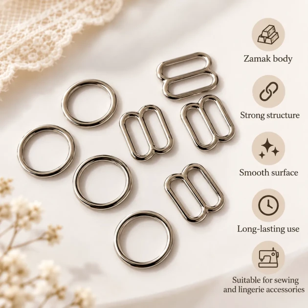 10 mm / 0.39 in Zamak Bra Strap Slider and Ring 2-Piece Set PIR700010Z