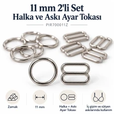 11 mm Zamak Sütyen Askı Ayar Tokası ve Halkası 2'li Set PIR700011Z