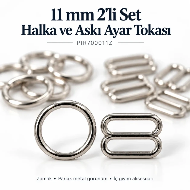 11 mm Zamak Sütyen Askı Ayar Tokası ve Halkası 2'li Set PIR700011Z