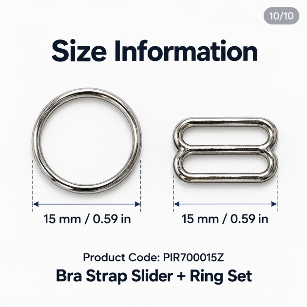15 mm / 0.59 in Zamak Bra Strap Slider and Ring 2-Piece Set PIR700015Z