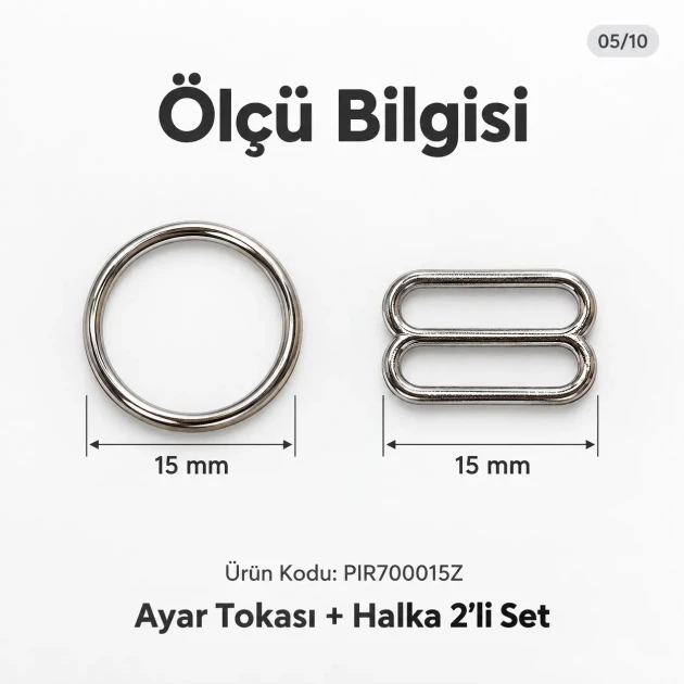 15 mm / 0.59 in Zamak Bra Strap Slider and Ring 2-Piece Set PIR700015Z