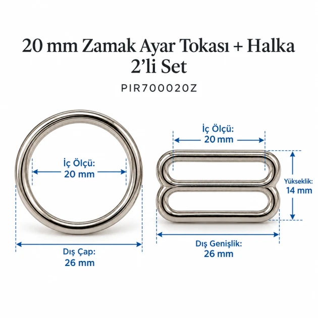 20 mm / 0.79 in Zamak Bra Strap Slider and Ring 2-Piece Set PIR700020Z