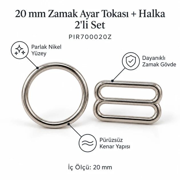 20 mm / 0.79 in Zamak Bra Strap Slider and Ring 2-Piece Set PIR700020Z
