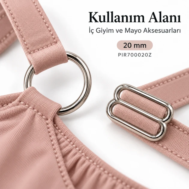 20 mm / 0.79 in Zamak Bra Strap Slider and Ring 2-Piece Set PIR700020Z
