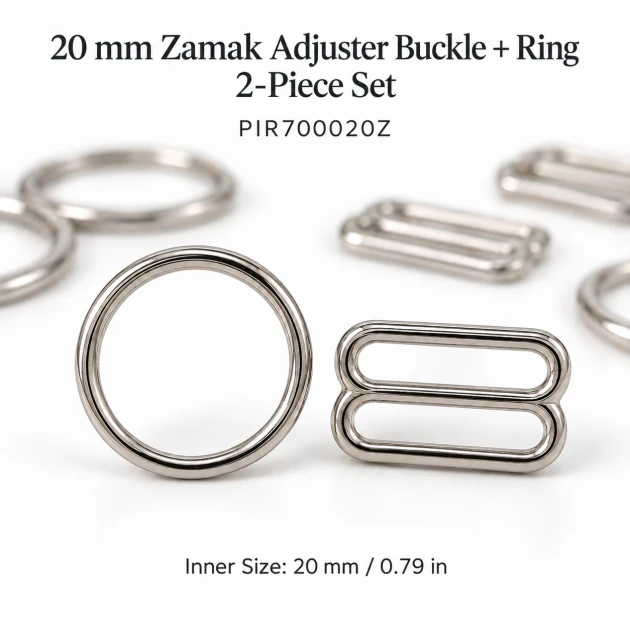 20 mm / 0.79 in Zamak Bra Strap Slider and Ring 2-Piece Set PIR700020Z