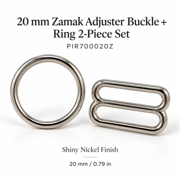 20 mm / 0.79 in Zamak Bra Strap Slider and Ring 2-Piece Set PIR700020Z