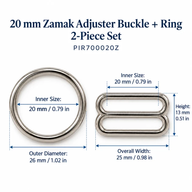 20 mm / 0.79 in Zamak Bra Strap Slider and Ring 2-Piece Set PIR700020Z