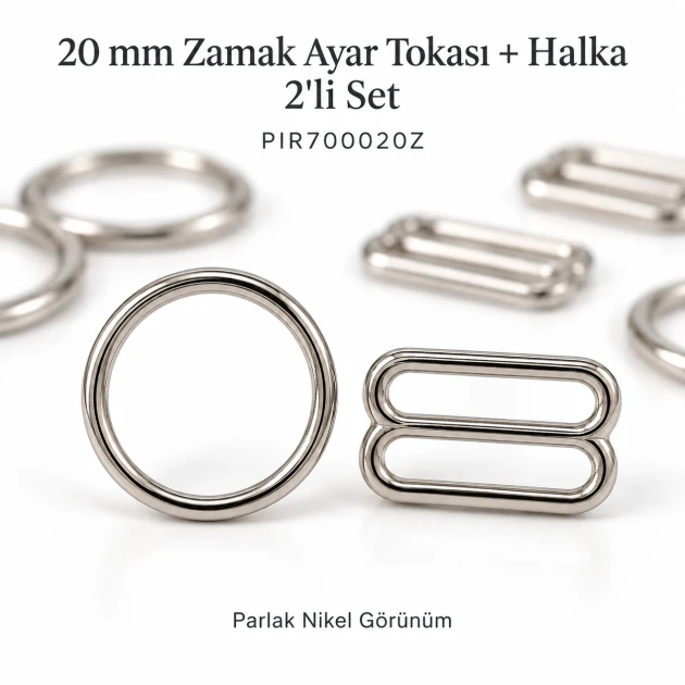 20 mm / 0.79 in Zamak Bra Strap Slider and Ring 2-Piece Set PIR700020Z