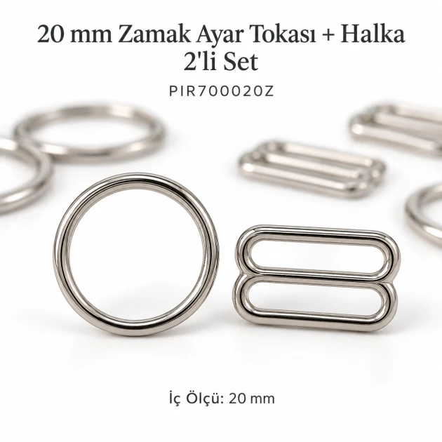 20 mm / 0.79 in Zamak Bra Strap Slider and Ring 2-Piece Set PIR700020Z