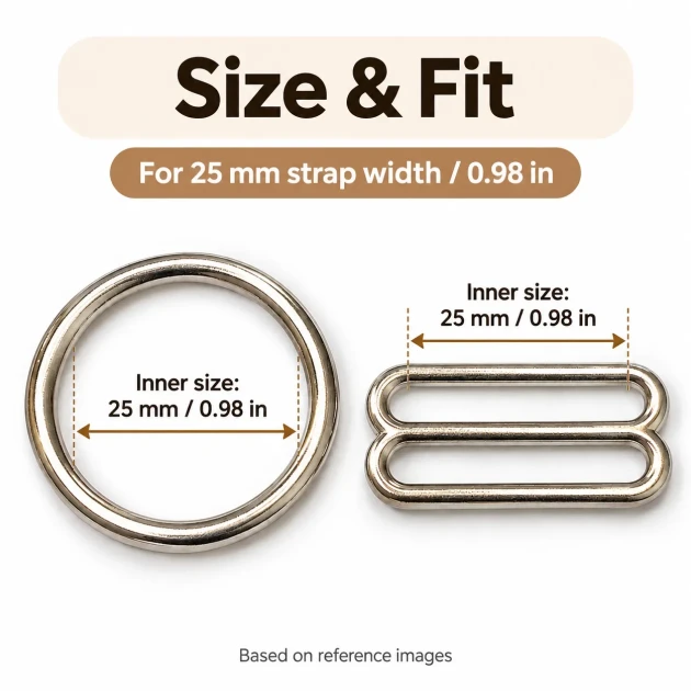 25 mm / 0.98 in Zamak Bra Strap Slider and Ring 2-Piece Set PIR700025Z