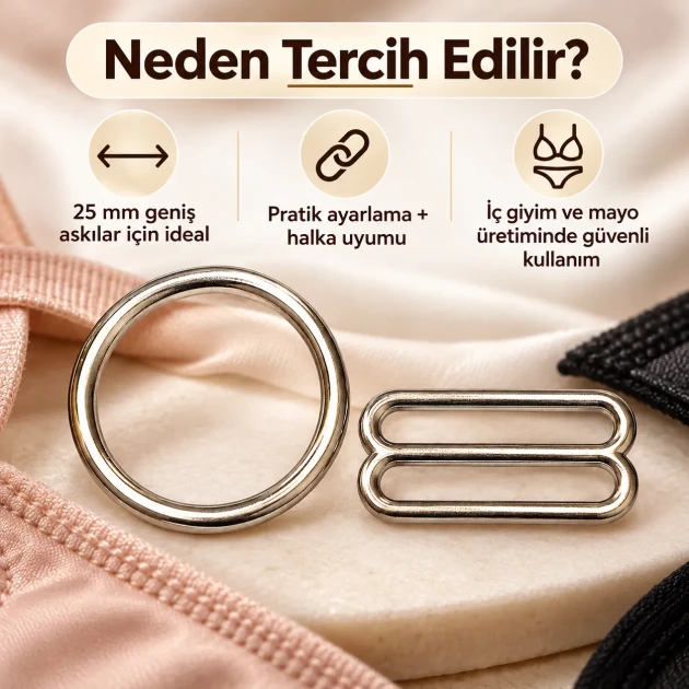 25 mm / 0.98 in Zamak Bra Strap Slider and Ring 2-Piece Set PIR700025Z