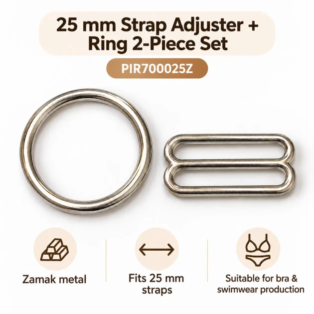 25 mm / 0.98 in Zamak Bra Strap Slider and Ring 2-Piece Set PIR700025Z