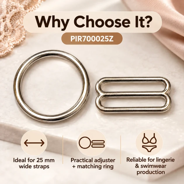 25 mm / 0.98 in Zamak Bra Strap Slider and Ring 2-Piece Set PIR700025Z