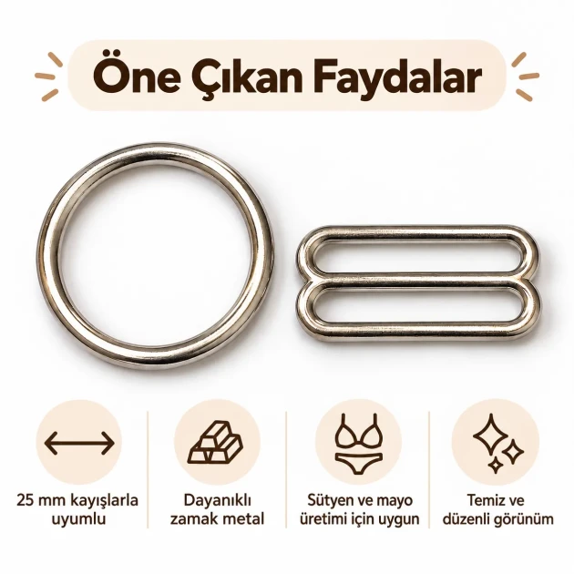 25 mm / 0.98 in Zamak Bra Strap Slider and Ring 2-Piece Set PIR700025Z