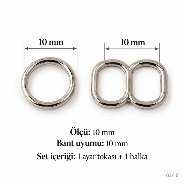 10 mm / 0.39 in Zamak Mayo Model Double-Loop Bra Strap Slider and Ring 2-Piece Set PIR701010Z