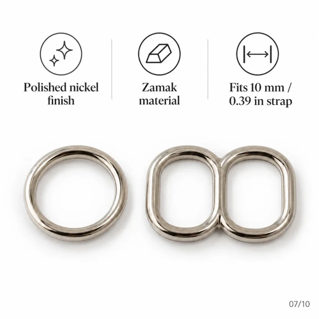 10 mm / 0.39 in Zamak Mayo Model Double-Loop Bra Strap Slider and Ring 2-Piece Set PIR701010Z