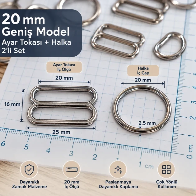 20 mm / 0.79 in Zamak Wide-Body Bra Strap Slider and Ring 2-Piece Set PIR702020Z