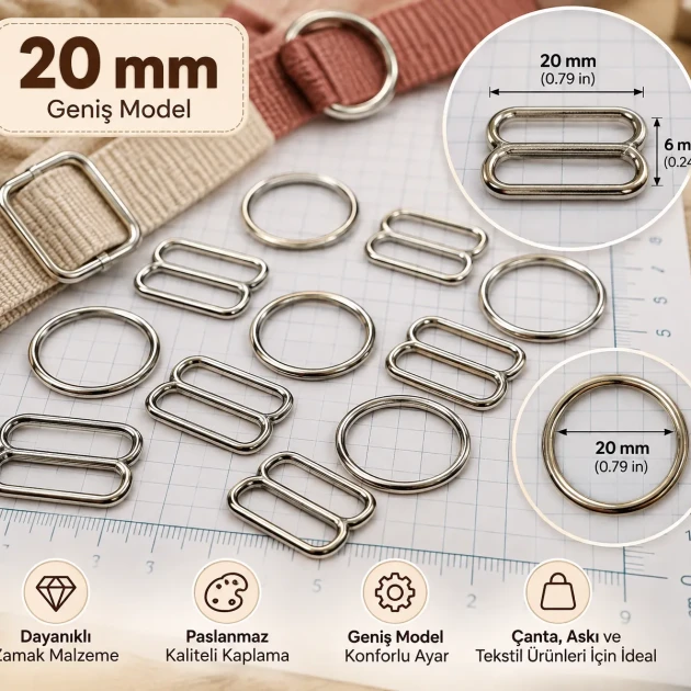 20 mm / 0.79 in Zamak Wide-Body Bra Strap Slider and Ring 2-Piece Set PIR702020Z