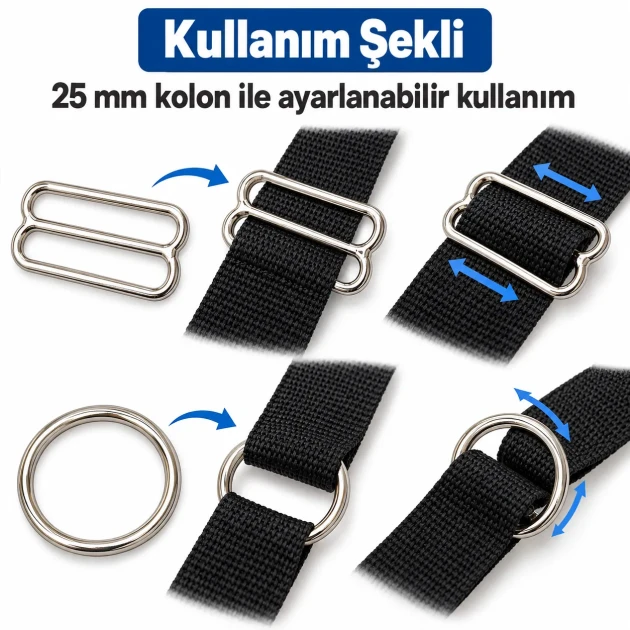 25 mm Zamak Geniş Model Sütyen Askı Ayar Tokası ve Halkası 2'li Set PIR702025Z