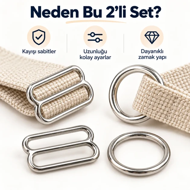 25 mm Zamak Geniş Model Sütyen Askı Ayar Tokası ve Halkası 2'li Set PIR702025Z