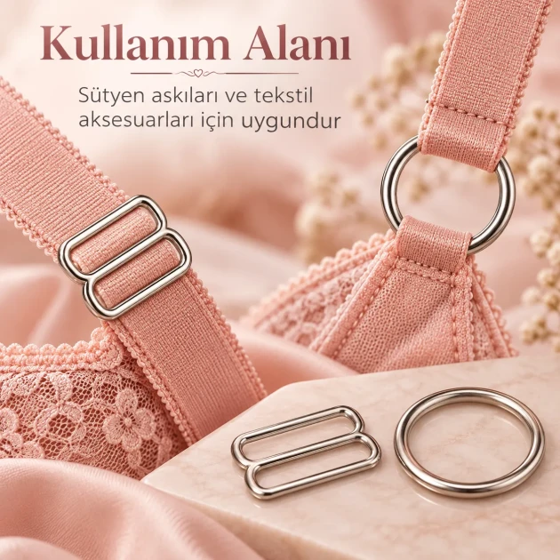 25 mm Zamak Geniş Model Sütyen Askı Ayar Tokası ve Halkası 2'li Set PIR702025Z