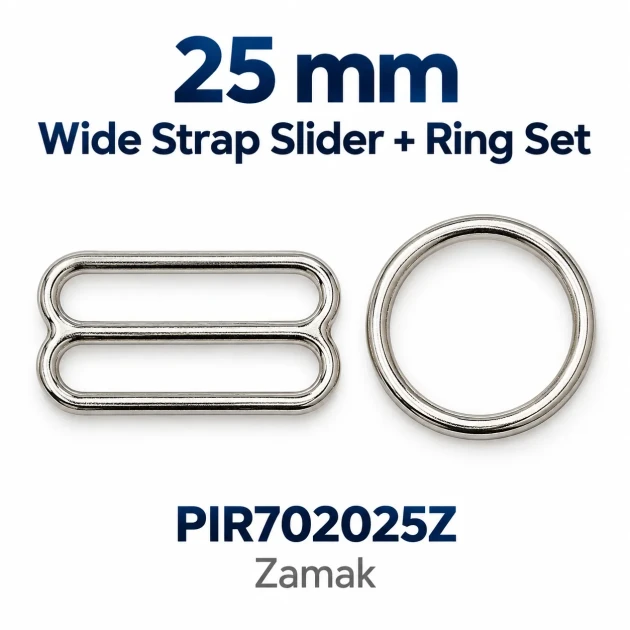 25 mm Zamak Geniş Model Sütyen Askı Ayar Tokası ve Halkası 2'li Set PIR702025Z