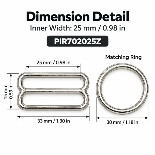 25 mm Zamak Geniş Model Sütyen Askı Ayar Tokası ve Halkası 2'li Set PIR702025Z