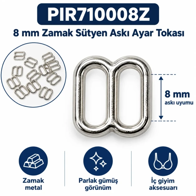 8 mm Zamak Bra Strap Slider PIR710008Z
