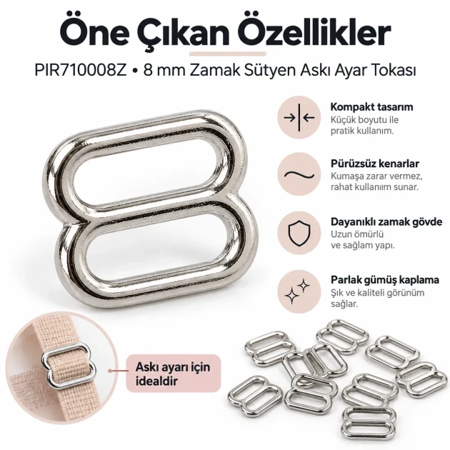 8 mm Zamak Bra Strap Slider PIR710008Z