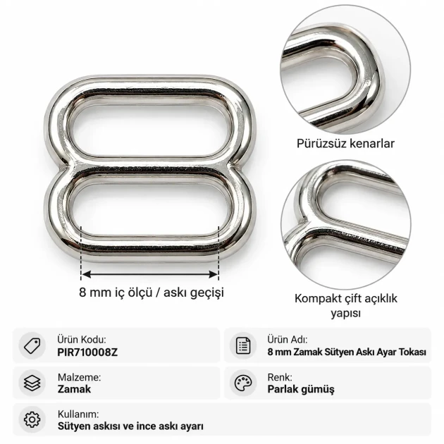 8 mm Zamak Bra Strap Slider PIR710008Z
