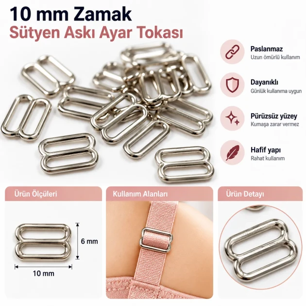 10 mm / 0.39 in Zamak Bra Strap Slider PIR710010Z