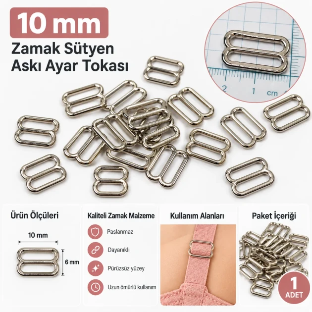 10 mm / 0.39 in Zamak Bra Strap Slider PIR710010Z