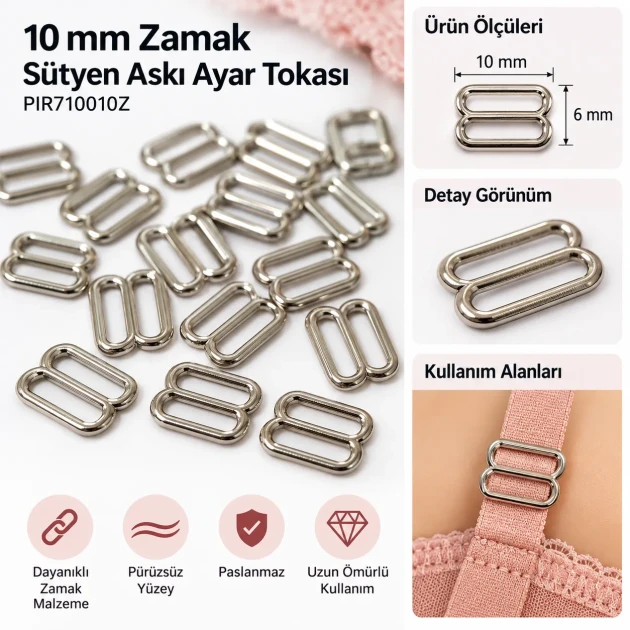 10 mm / 0.39 in Zamak Bra Strap Slider PIR710010Z