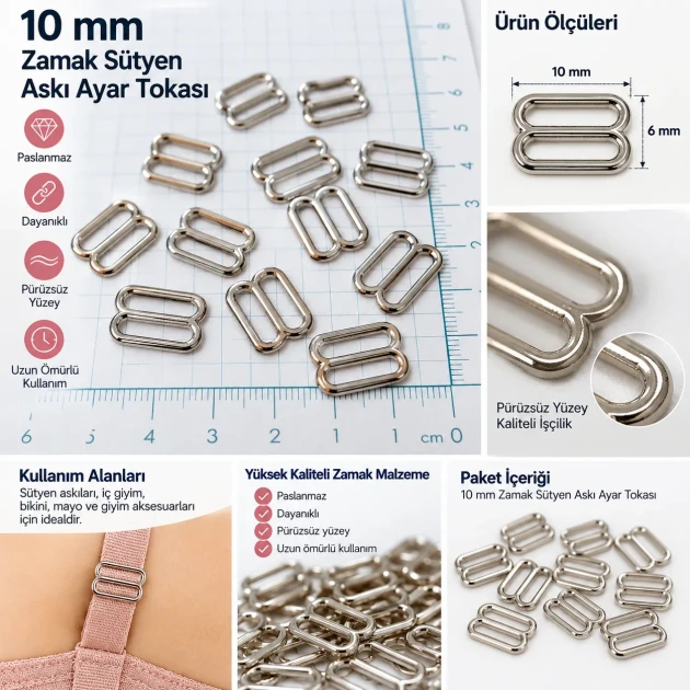 10 mm / 0.39 in Zamak Bra Strap Slider PIR710010Z