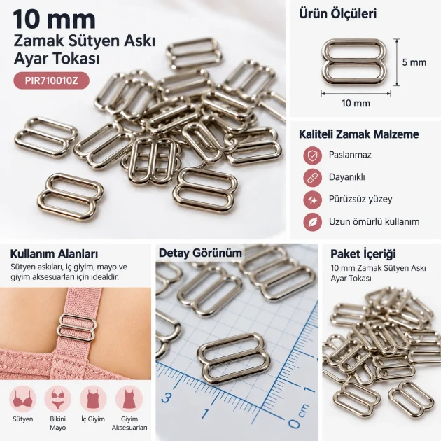 10 mm / 0.39 in Zamak Bra Strap Slider PIR710010Z