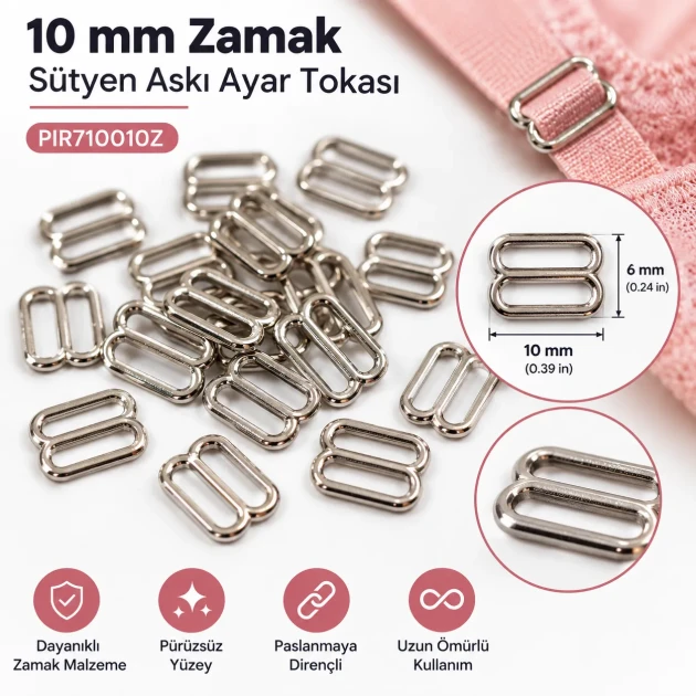10 mm / 0.39 in Zamak Bra Strap Slider PIR710010Z