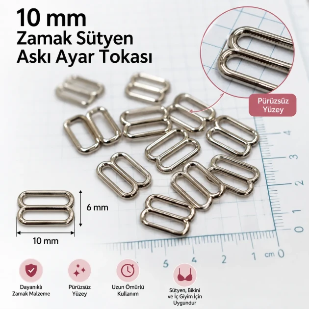 10 mm / 0.39 in Zamak Bra Strap Slider PIR710010Z
