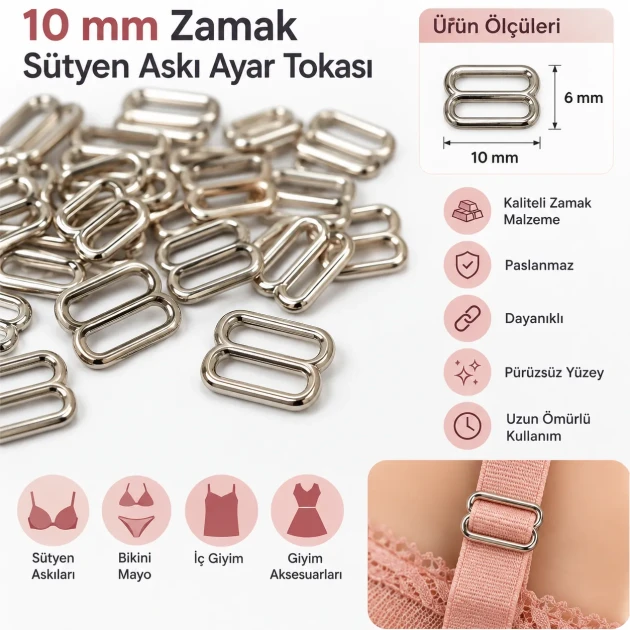 10 mm / 0.39 in Zamak Bra Strap Slider PIR710010Z