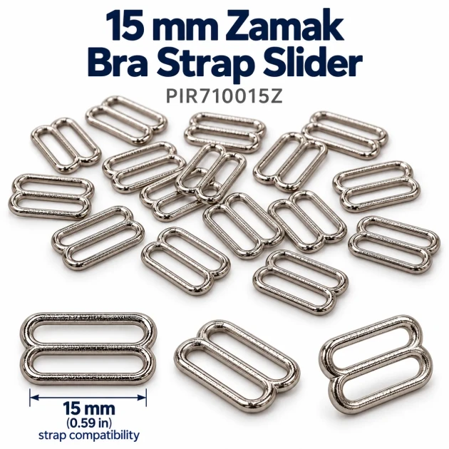 15 mm / 0.59 in Zamak Bra Strap Slider PIR710015Z